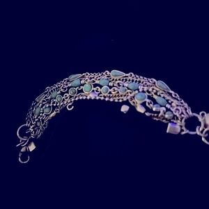 LUCKY BRAND MULTI ROW BRACELET W/TURQUOISE SEMI PRECIOUS STONES CHAINS & LEATHER